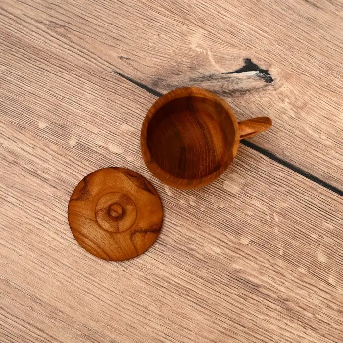 Кружка с крышкой, 11×8.5×10.5 см, тиковое дерево