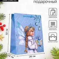 Пакет подарочный новогодний ламинированный, &laquo;Новогодний ангел&raquo;, 26&times;12&times;32 см