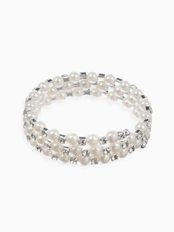 Браслет-пружинка &laquo;Жемчуг. Стразы&raquo;, d=6 см, шар № 6, белый в серебре