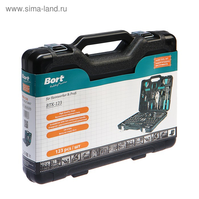 Набор ручного инструмента Bort BTK-123, сталь CrV, 123 предмета в чемодане
