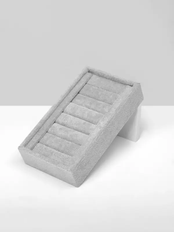 Подставка под кольца и серьги QF, 6 полос, флок, 10&times;10.5&times;18 см, серая