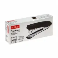 Степлер №10, 12л, 80 скоб захват 50мм, черный, Hatber, с антистеплером 85962