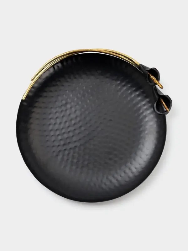 Блюдо сервировочное круглое &laquo;Чёрные каллы&raquo;, 26&times;27&times;5 см, нержавеющая сталь, чёрное с золотом