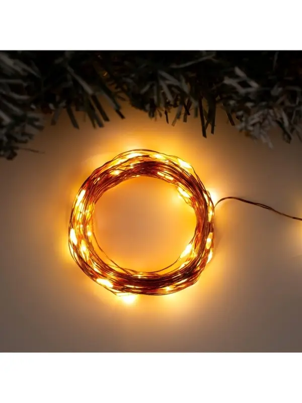 Гирлянда &laquo;Нить&raquo; 10 м, роса, IP20, медная нить, 100 LED, свечение тёплое белое, 12 В