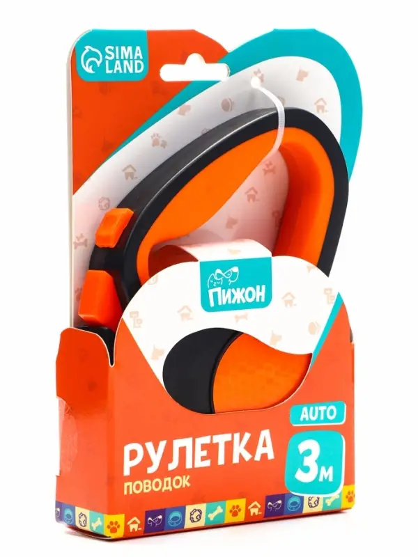 Рулетка &laquo;Пижон&raquo;, 3 м, до 15 кг, трос, светоотражающая, прорезиненная ручка, оранжевая