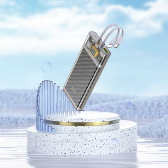 Внешний аккумулятор Hoco J104, 10000 мАч, USB/2Type-C/lightning, 3 А, серый Внешний аккумулятор Hoco J104, 10000 мАч, USB/2Type-C/lightning, 3 А, серый