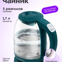 Чайник электрический стеклянный с подсветкой КТ-640 - 1.7 л