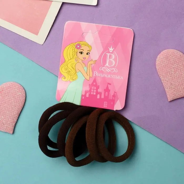 Резинка для волос Резинка для волос "Махрушка" (набор 6 шт) 4 см, коричневый