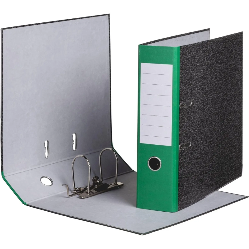 Папка-регистратор  80 мм мрамор с зелым кор,мет.уг.,бум/бум