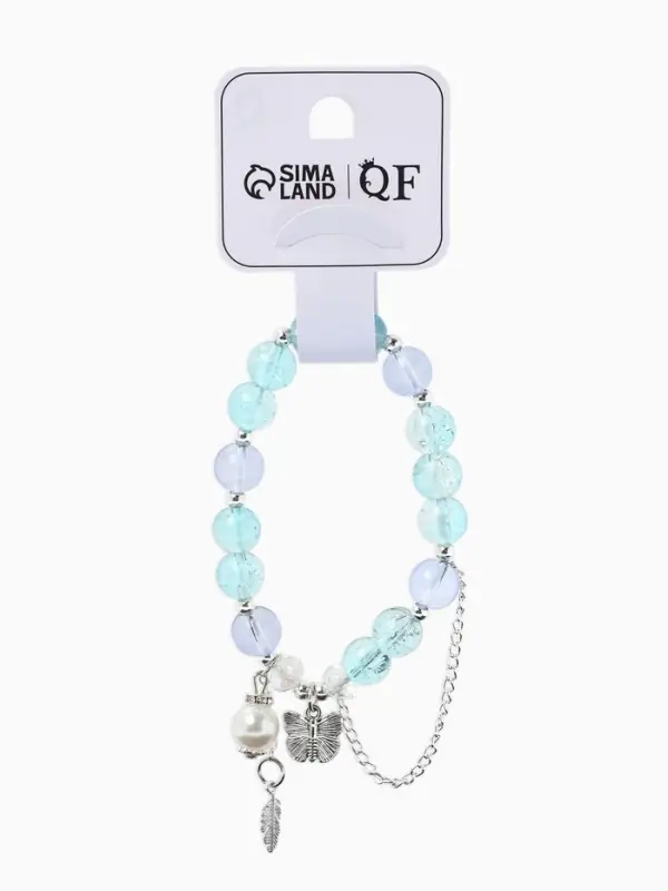 Браслет с подвесками &laquo;Сахарный. Бабочка и перо&raquo;, d=6 см, шар № 10/8, голубой, фиолетовый в серебре