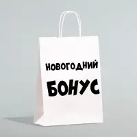Пакет бумажный подарочный новогодний крафт «Новогодний бонус», белый, 28×24×14 см