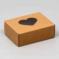 Коробка складная &laquo;Сердца&raquo;, крафт, с окном, 10&times;8&times;3.5 см