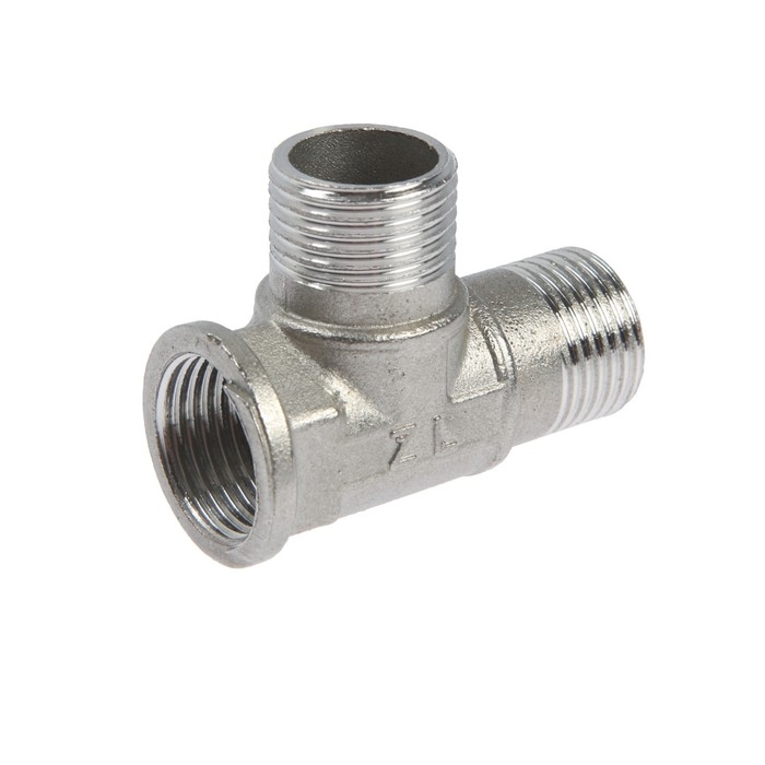 Тройник ZEIN engr, 1/2", внутренняя/наружная/наружная резьба, нержавеющая сталь