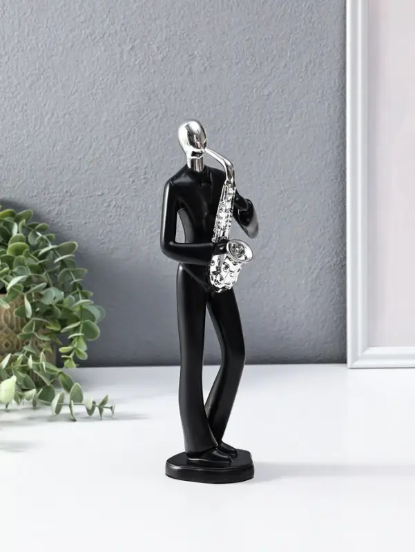 Сувенир полистоун "Саксофонист" чёрный с серебром 7х8,5х27,5 см