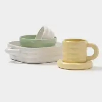 Салатники Доляна &laquo;Зефир&raquo;, 700 мл, d=15.5 см, набор 2 шт., керамика, белые, зелёные