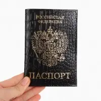 Обложка для паспорта, натуральная кожа, крокодил, тиснение фольгой, чёрная