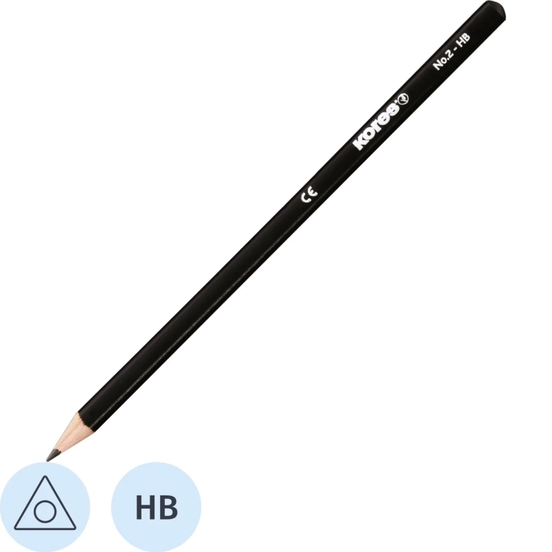 Карандаш чернографитный KORES трехгранный HB без ластика 92301