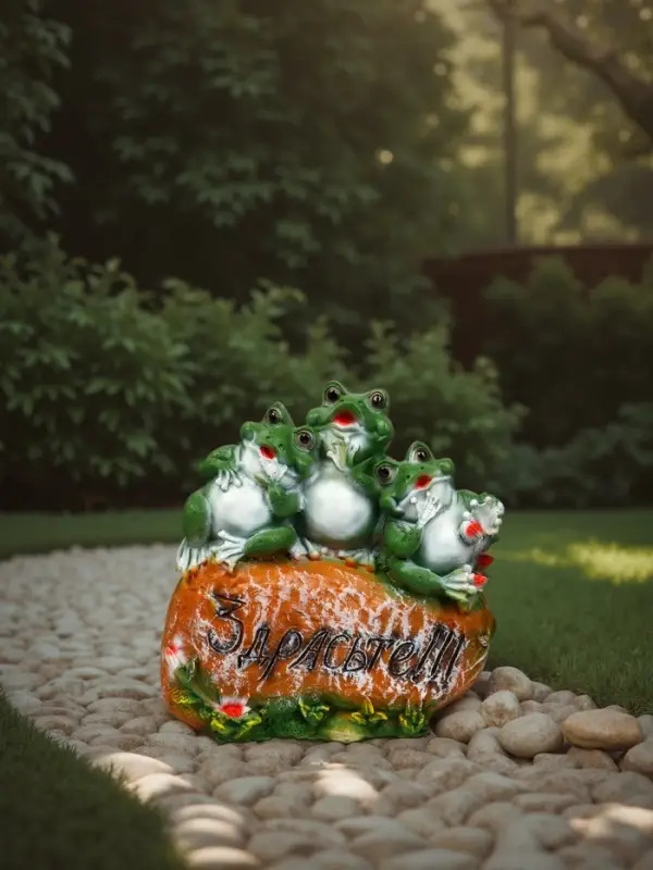 Садовая фигура из полистоуна &laquo;Лягушка на камне&raquo;, 30&times;10&times;35 см