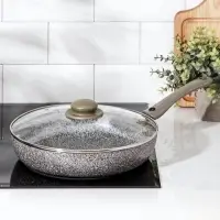 Сковорода Onyx, d=28 см, съёмная ручка, стеклянная крышка, антипригарное покрытие, алюминий, серая