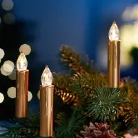 Светодиодные «Свечи на прищепках золотистые» 9 см, набор 10 шт, 10 LED, от батареек АААх6, пульт, свечение тёплое белое