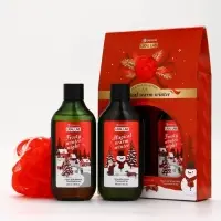 Подарочный набор новогодний: гель для душа, пена для ванны и мочалка, URAL LAB