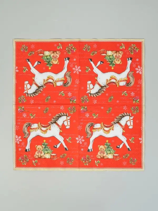 Салфетки бумажные трёхслойные «Новогодняя лошадка. Красный фон», 33х33, 20шт Салфетки бумажные трёхслойные «Новогодняя лошадка. Красный фон», 33х33, 20шт