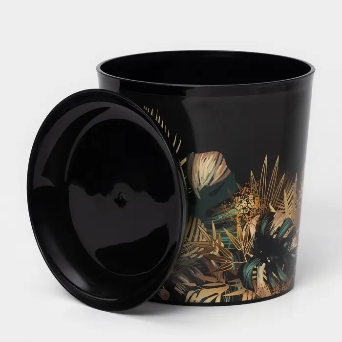 Горшок для цветов с поддоном Доляна «Голди. Листья», 1,6 л, d=14 см, h=15,5 см, пластиковый, цвет чёрный Горшок для цветов с поддоном Доляна «Голди. Листья», 1,6 л, d=14 см, h=15,5 см, пластиковый, цвет чёрный