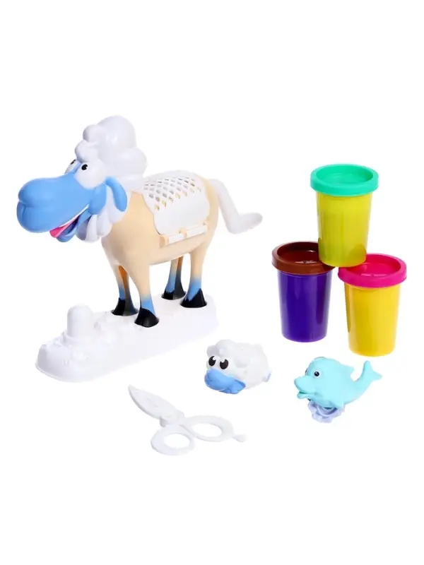 Набор для игры с мягким пластилином &laquo;Зверятки&raquo;, 3 баночки с массой для лепки, 5 предметов