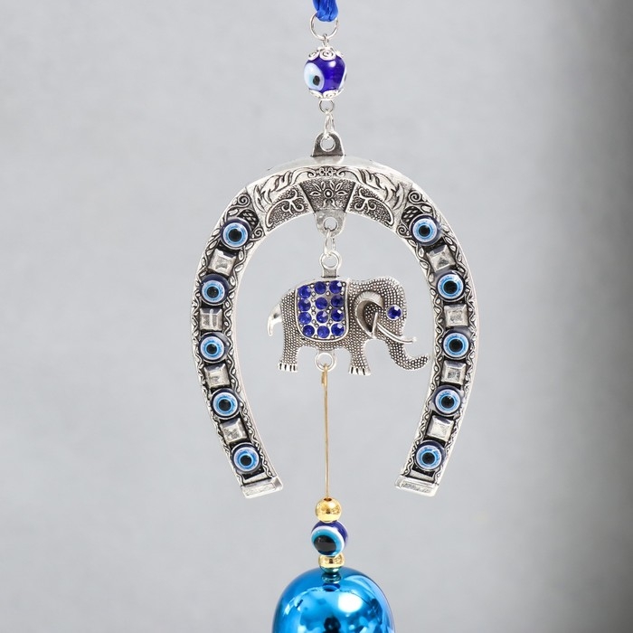 Музыка ветра металл Музыка ветра металл "Слон и подкова" от сглаза с кисточкой 1 колокольчик 20 см