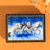 Шкатулка для украшений &laquo;Зимняя тройка коней&raquo;, 10&times;14 см, лаковая миниатюра