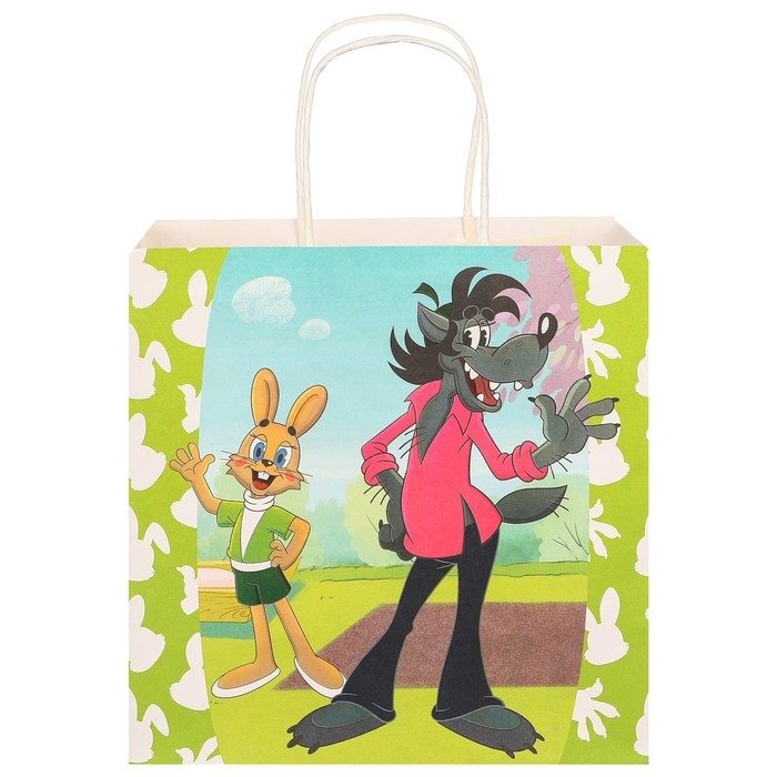 Пакет подарочный, 22х22х11 см, крафт, упаковка, Ну, погоди Пакет подарочный, 22х22х11 см, крафт, упаковка, Ну, погоди