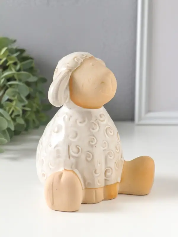 Копилка для денег керамика &laquo;Кудрявый барашек&raquo;, беж, 11.6&times;11.2&times;13.4 см