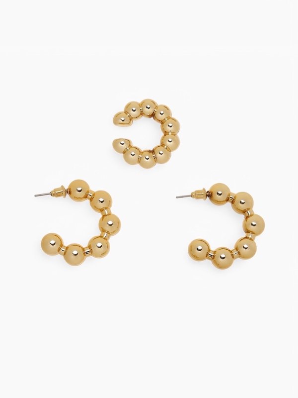 Набор серьги и каффы 3 шт «Бублики» дутые, цвет золото