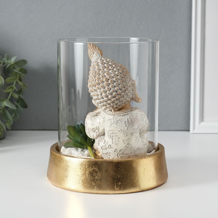 Сувенир полистоун, стекло  Сувенир полистоун, стекло "Маленький Будда в саду камней" 15,5х15,5х18 см