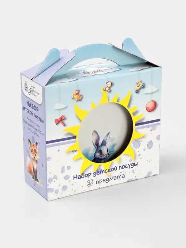Набор детской посуды Дулевский фарфор &laquo;Зайка&raquo;, 3 предмета: тарелка 175 мл, миска 360 мл, кружка 210 мл, белый