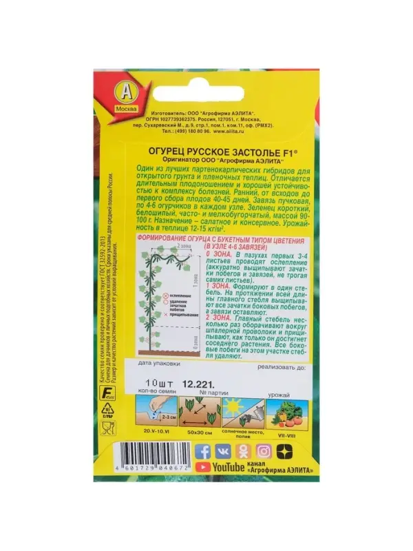 Семена Огурец "Русское застолье" F1, партенокарпический, 10 шт