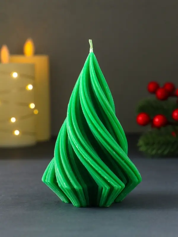 Свеча "Елочка спиралька" 110х75х65 мм, зеленая