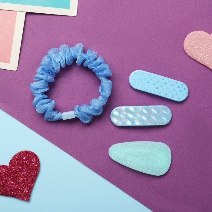 Набор для волос Набор для волос "Толиман" 4 шт (1 резинка-6 см,3 невидимки- 5 см) голубой