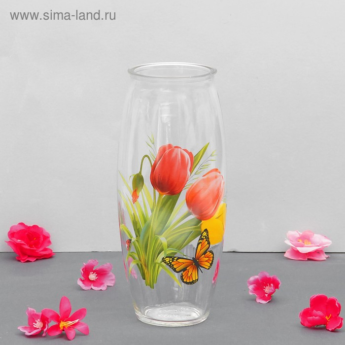 Ваза Ваза "Тюльпаны" с деколью, d=7см, H=23 см, V=1,15л