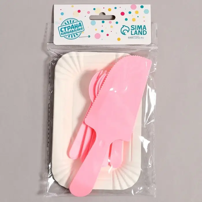 Посуда одноразовая, 6 шт., розовый Посуда одноразовая, 6 шт., розовый