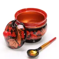 Сахарница &laquo;Ягодка&raquo; с ложкой, 10.5&times;11 см, хохлома, дерево, МИКС