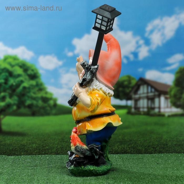 Садовый фонарь  Садовый фонарь "Гном с фонарем и петухом" 31х23х56см