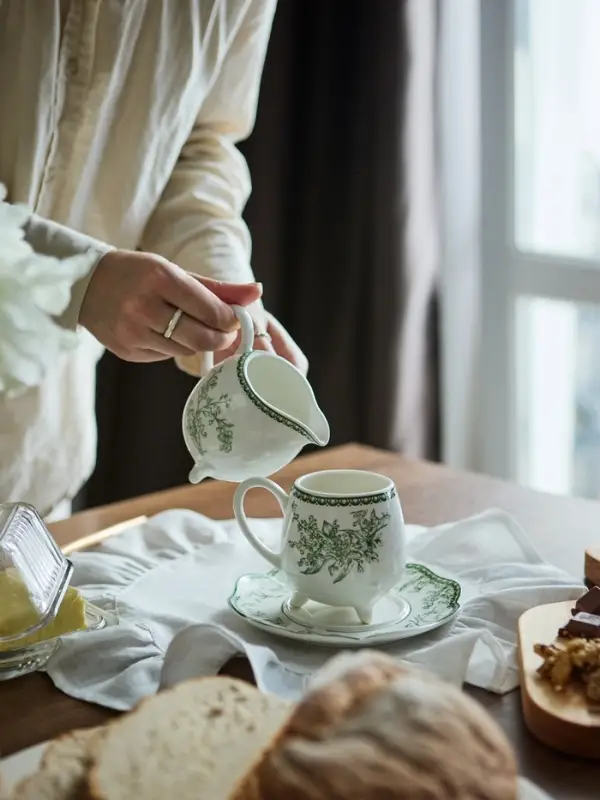 Чайная пара WY Bloomware, 2 предмета; чашка 220 мл, блюдце 15 см, фарфор, белая, зелёная