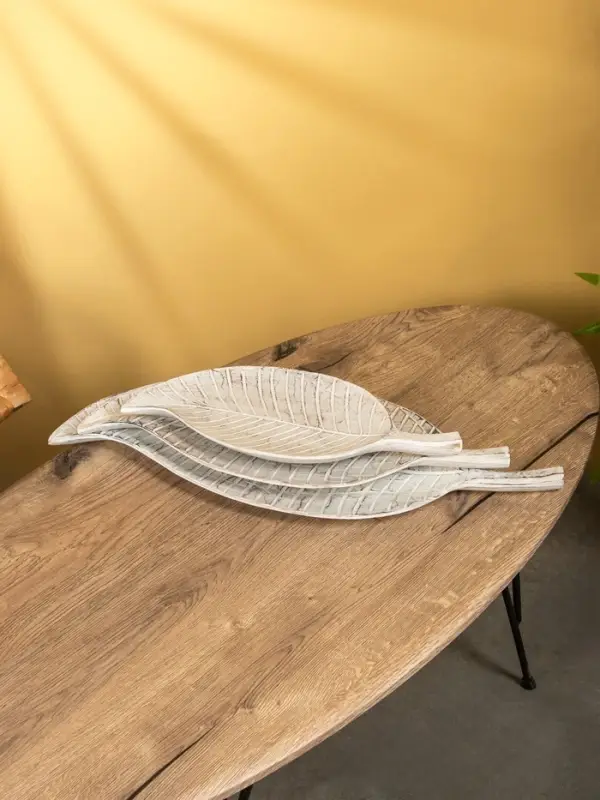 Набор блюд Набор блюд "Листья тропические" дерево, L - 60.50 и 40 см, цв. белый