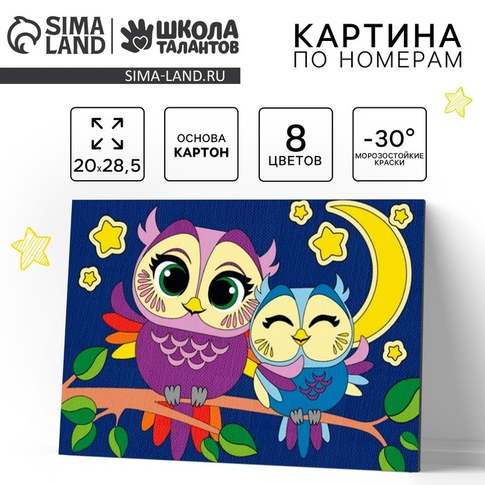Картина по номерам для детей «Совушки», 20 х 28,5 см Картина по номерам для детей «Совушки», 20 х 28,5 см