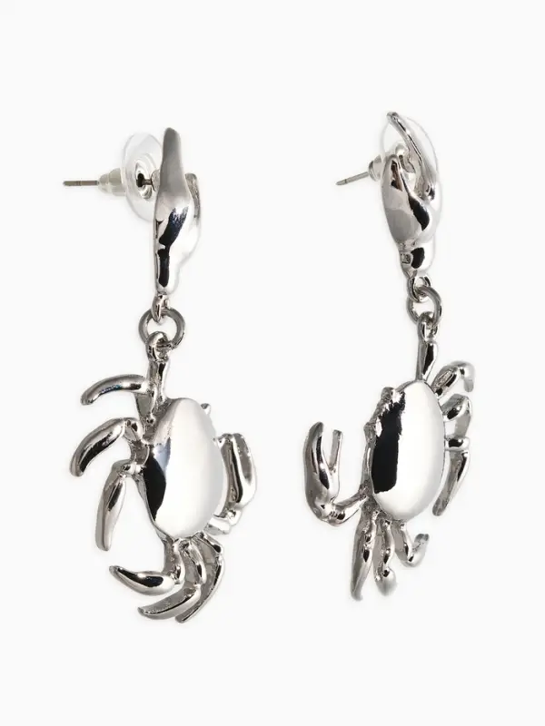 Серьги висячие &laquo;Краб&raquo;, цвет серебро