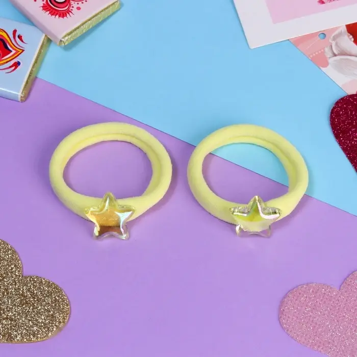 Резинки для волос «Мелодия», набор 2 шт., звезда, 3.5 см, жёлтые