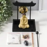 Сад Дзен "Будда в розовом, медитация у гонга" песок+камни+аромапалочки 13,2х15х16 см