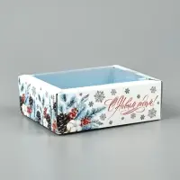 Коробка складная с пластиковой крышкой «С Новым годом!», 11.5 х 9 х 4 см