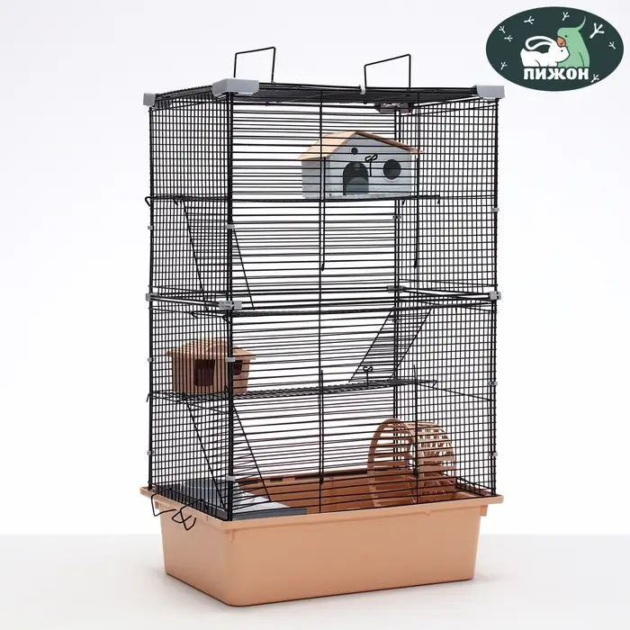 Клетка для грызунов &laquo;Пижон&raquo;, 42&times;30&times;65 см, 4 этажа, 2 домика, колесо, миска, бежевая